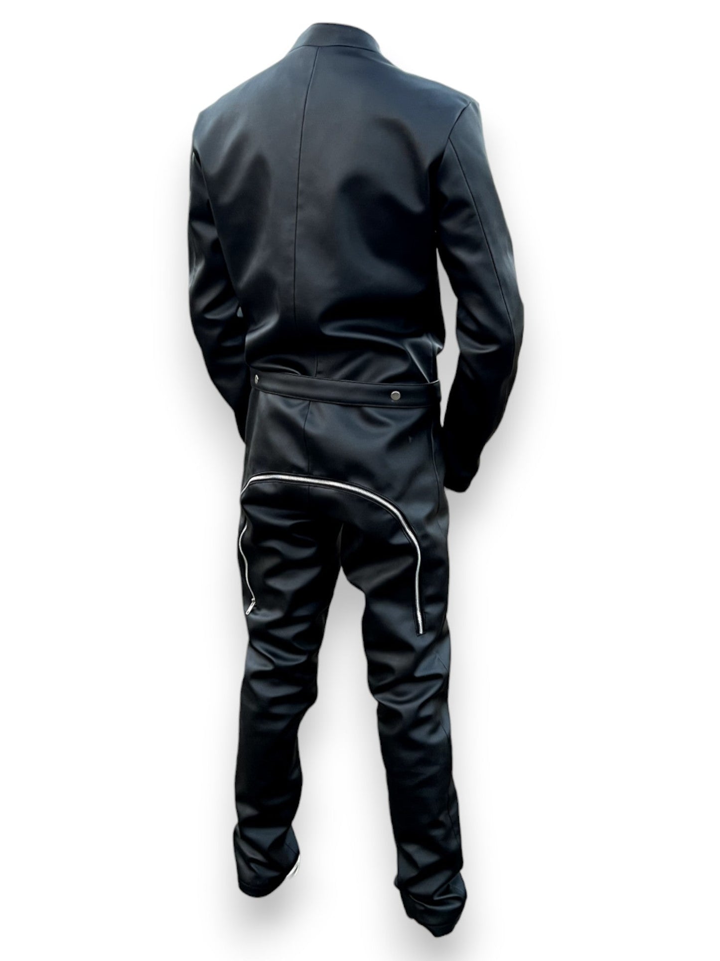 Men’s Slim Fit Black Leather Jumpsuit-4