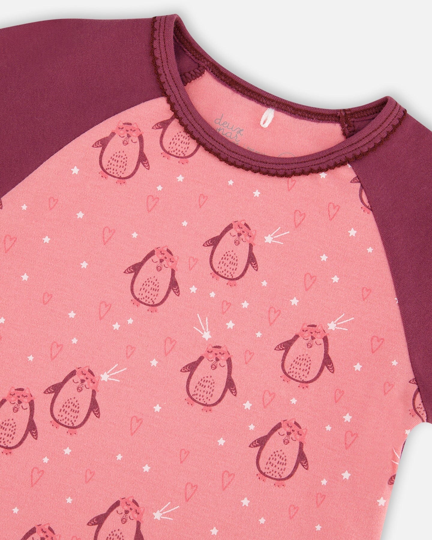 Organic Cotton Long Sleeve Two Piece Printed Penguins Pajama Set Pink-3