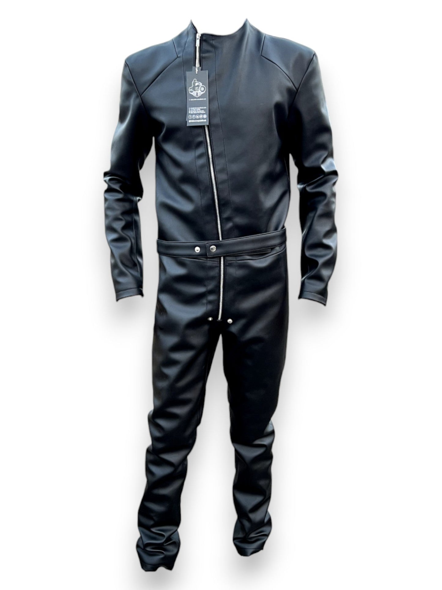 Men’s Slim Fit Black Leather Jumpsuit-2