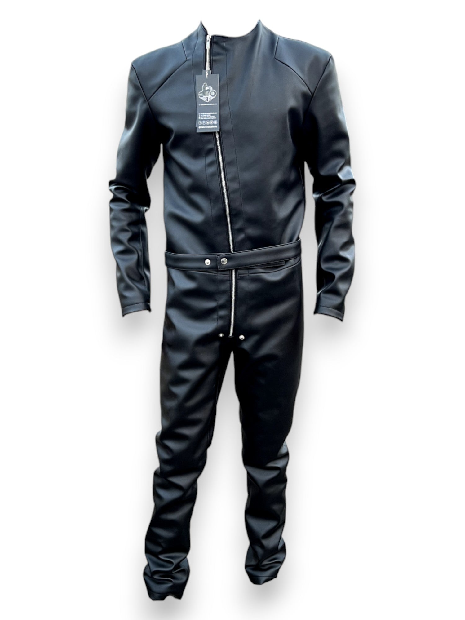 Men’s Slim Fit Black Leather Jumpsuit-2