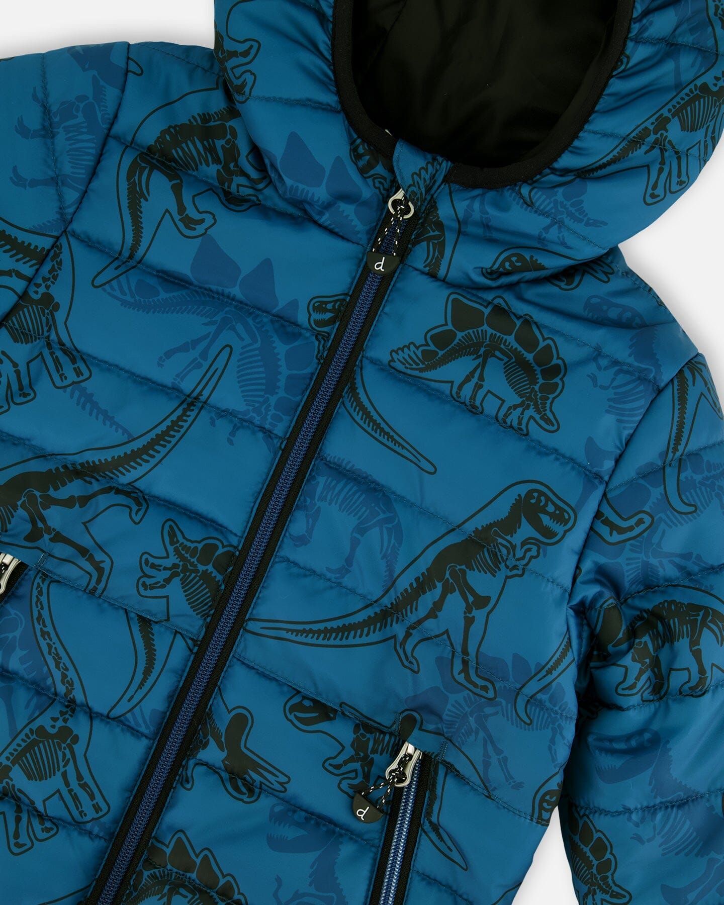 Printed Quilted Mid-Season Jacket Blue And Gray-3