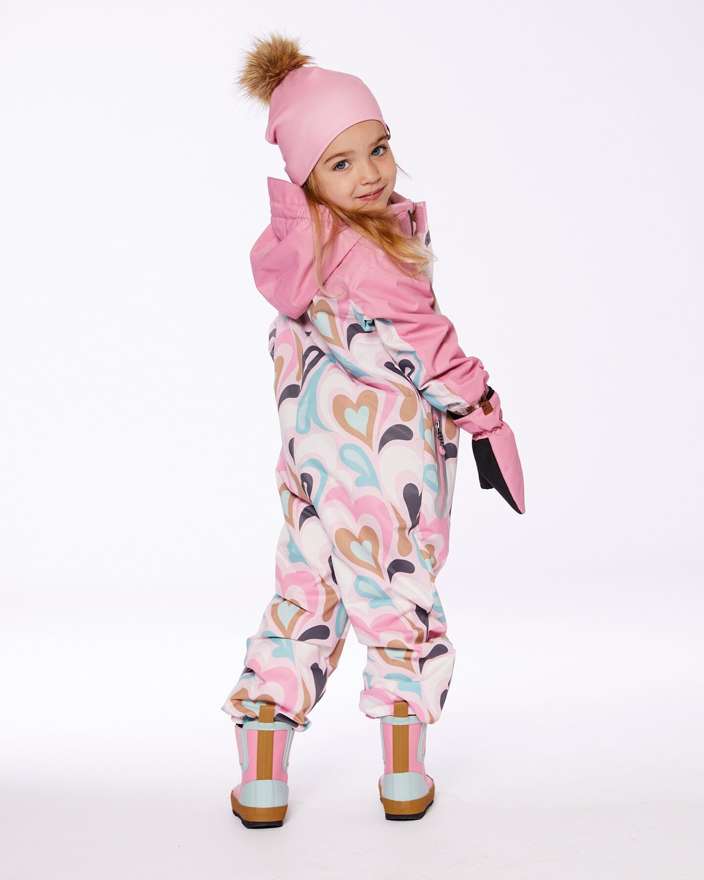 Printed Mid-Season One-Piece Outerwear Light Pink With Hearts-1