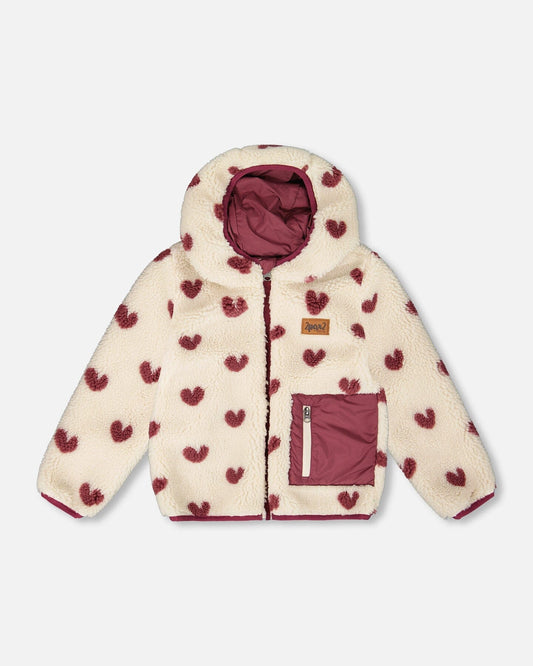 Reversible Mid-Season Sherpa Jacket Burgundy Heart-0