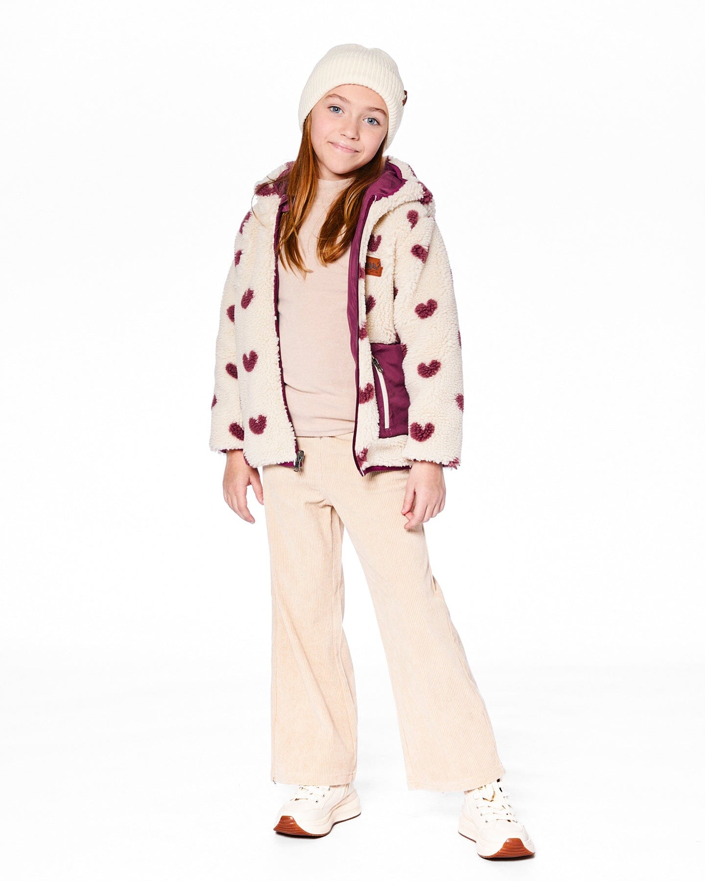 Reversible Mid-Season Sherpa Jacket Burgundy Heart-1