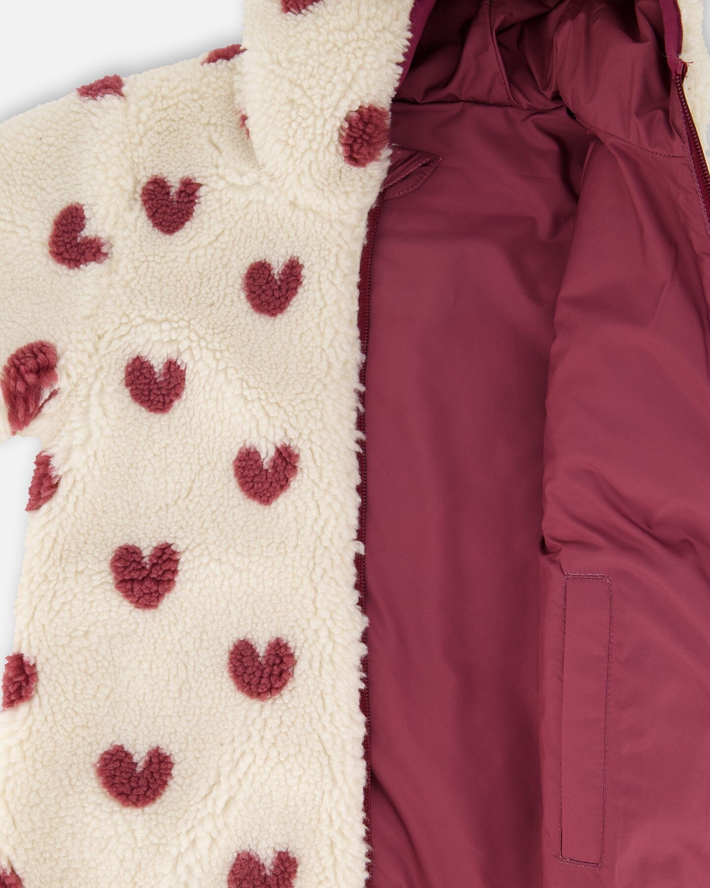 Reversible Mid-Season Sherpa Jacket Burgundy Heart-2