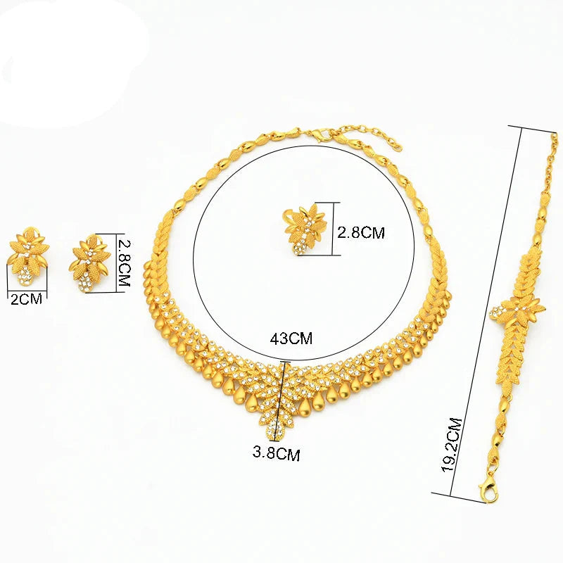 NNEOBA Gold Necklace Earrings Bracelet Ring Jewelry Set-2