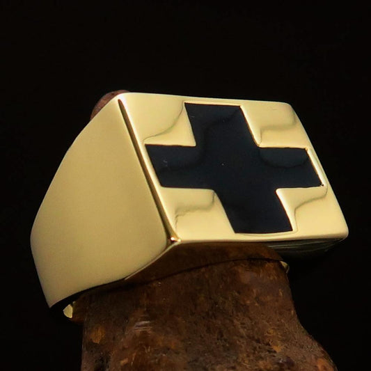 Perfectly crafted Men's Black Cross Ring - Solid Brass-0