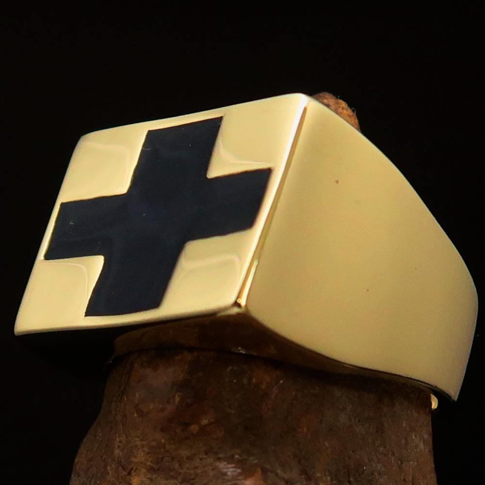 Perfectly crafted Men's Black Cross Ring - Solid Brass-4
