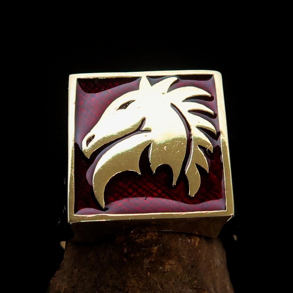 Excellent crafted Men's Chess Ring red Horse Head - Solid Brass-1