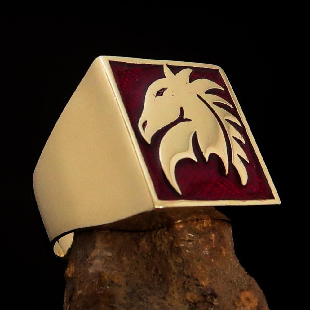 Excellent crafted Men's Chess Ring red Horse Head - Solid Brass-2