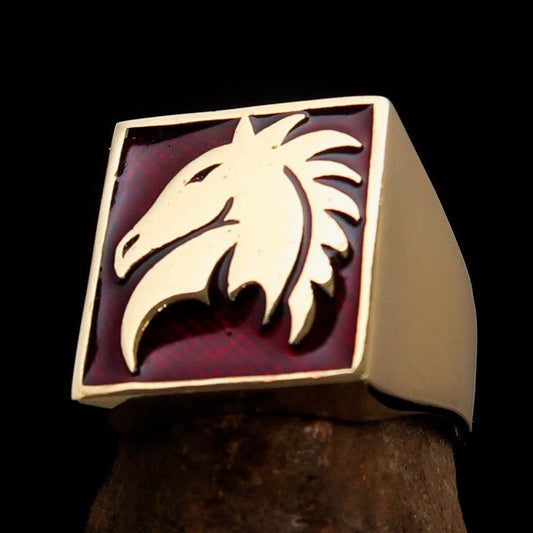 Excellent crafted Men's Chess Ring red Horse Head - Solid Brass-0