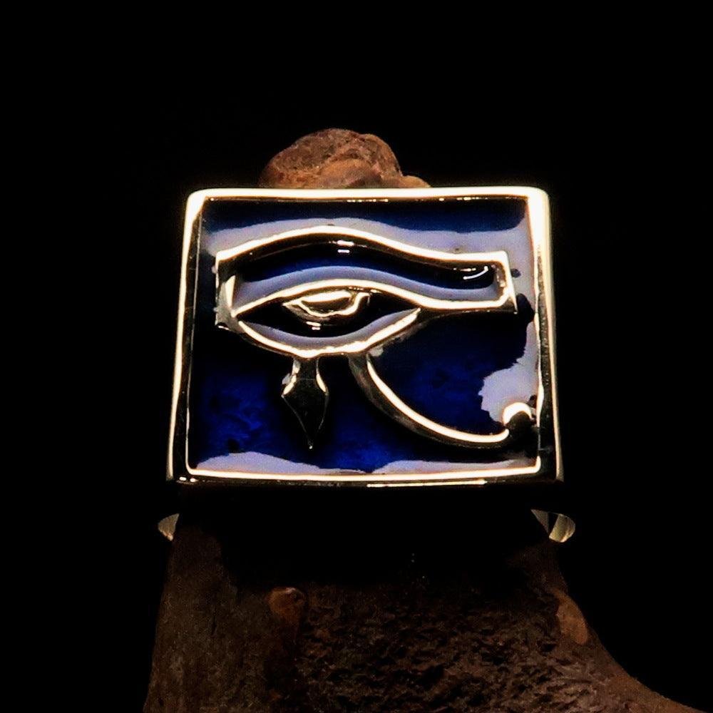 Excellent crafted Men's Ring blue All seeing Udjat Eye of Ra - Solid Brass-1