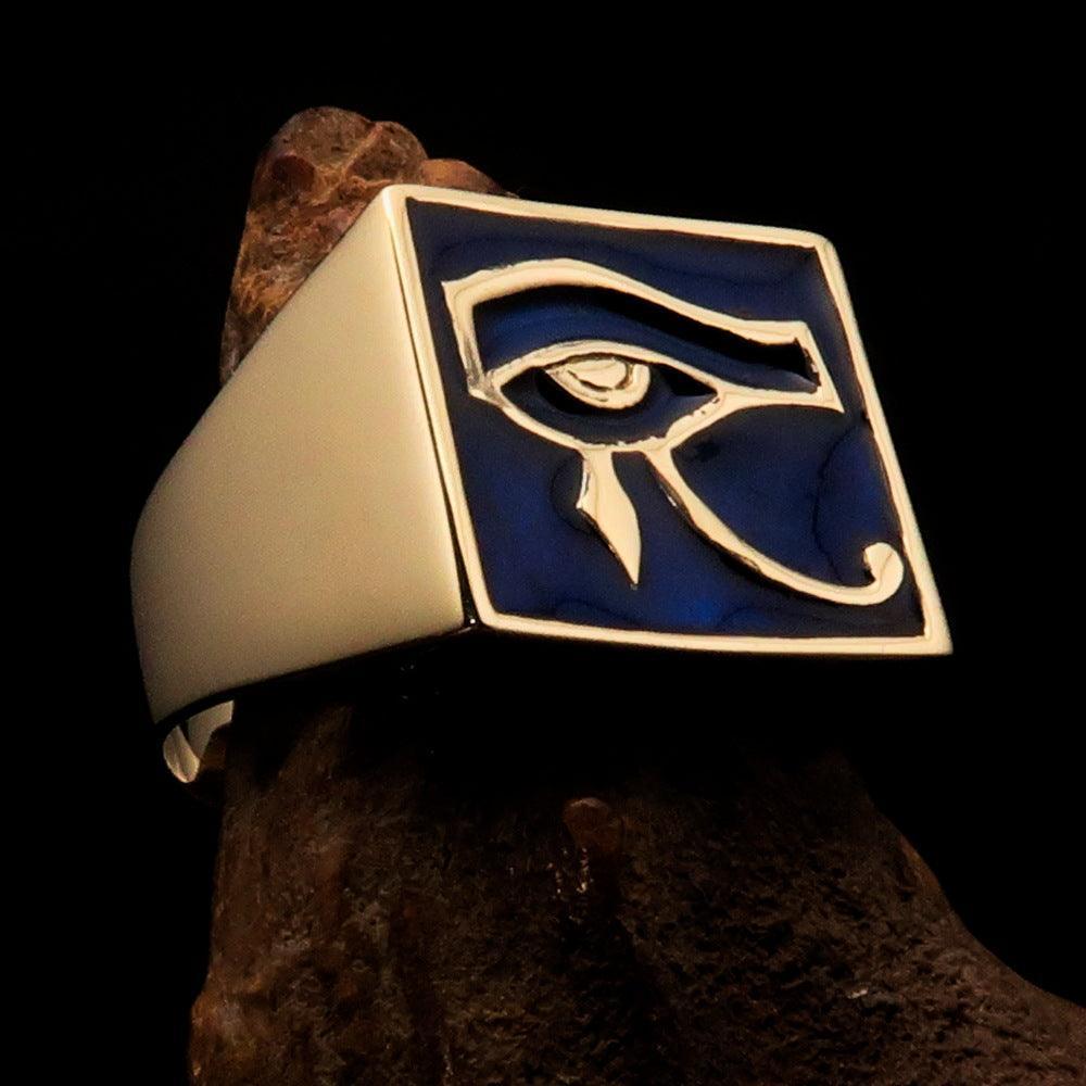 Excellent crafted Men's Ring blue All seeing Udjat Eye of Ra - Solid Brass-2
