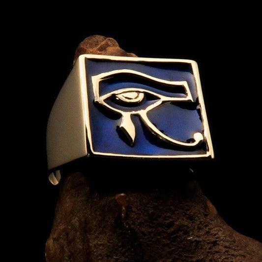 Excellent crafted Men's Ring blue All seeing Udjat Eye of Ra - Solid Brass-0
