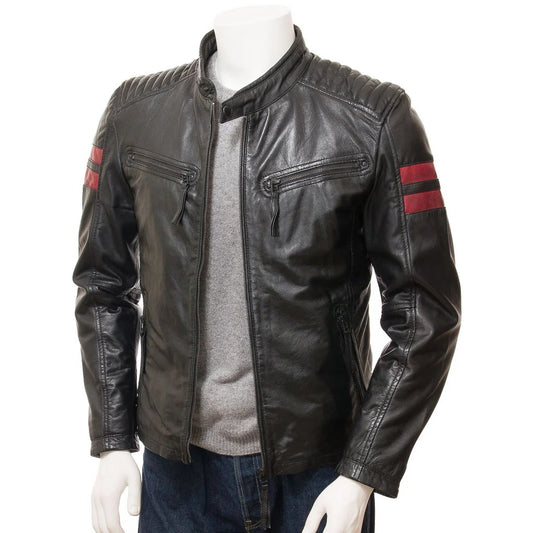 MEN BLACK LEATHER BIKER JACKET CAMERON