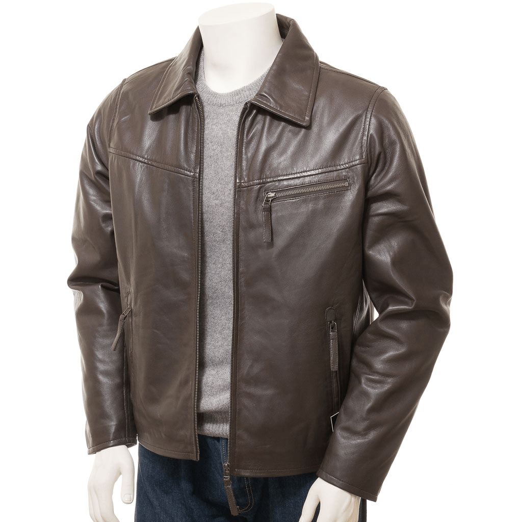 MEN'S BROWN LEATHER BIKER JACKET
