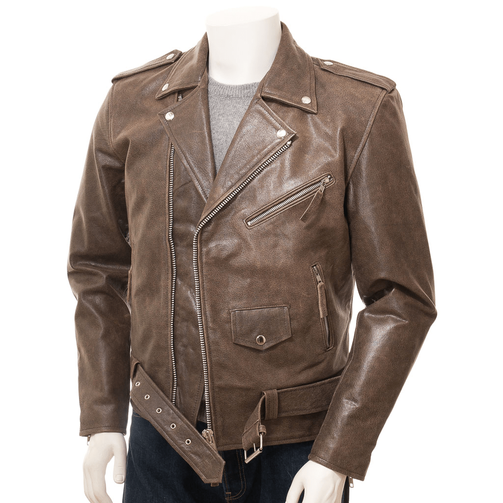 MEN ANTIQUE BROWN LEATHER JACKET BALLSTON-1