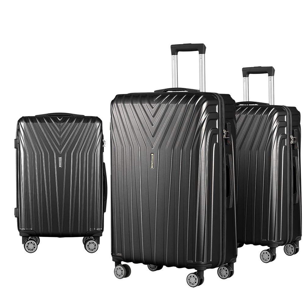 NNEDSZ 3pc Luggage Trolley Set Suitcase Travel TSA Hard Case Carry On Black Lightweight-0