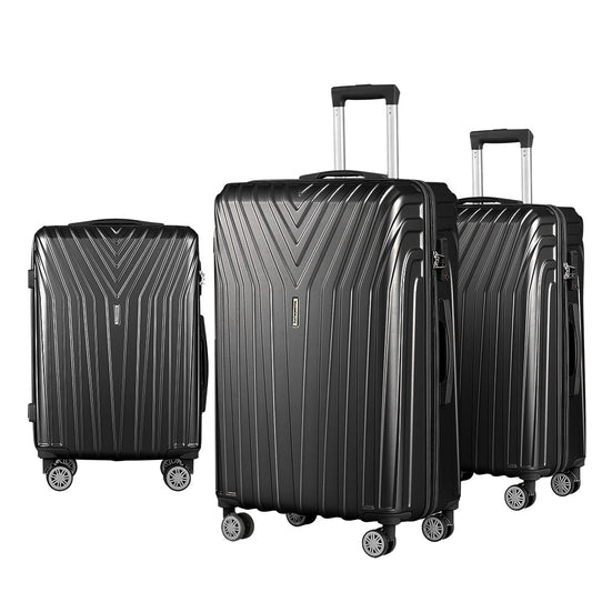 NNEDSZ 3pc Luggage Trolley Set Suitcase Travel TSA Hard Case Carry On Black Lightweight-0