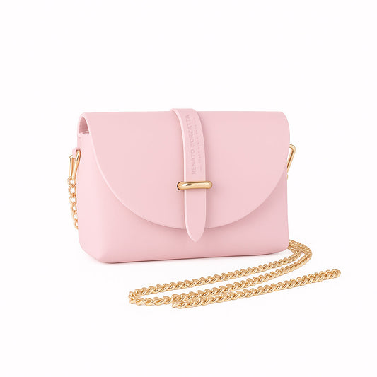 RB1001BJ | Small Genuine Leather Bag Made in Italy with Removable Shoulder Strap and Shiny Gold Metal Closure Loop - Pink Color - Dimensions: 16.5 x 11 x 8 cm-0
