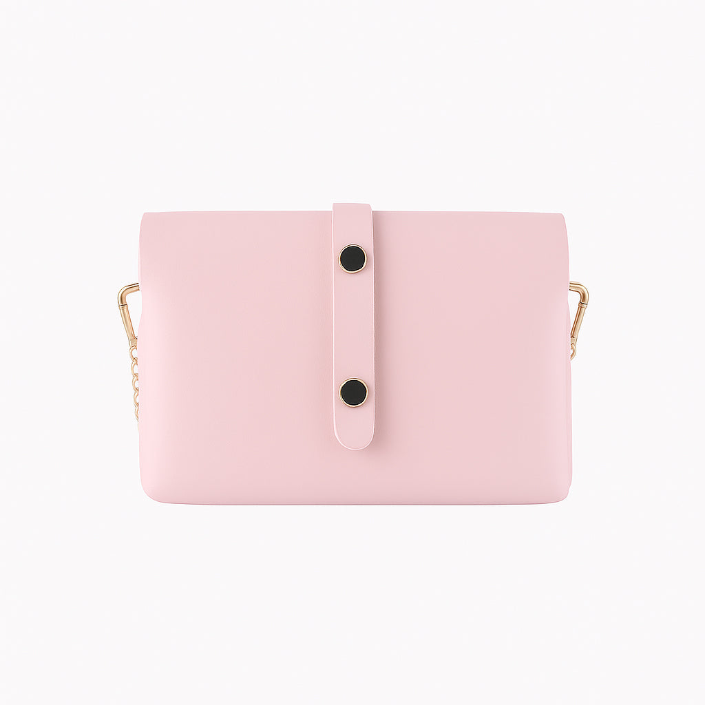 RB1001BJ | Small Genuine Leather Bag Made in Italy with Removable Shoulder Strap and Shiny Gold Metal Closure Loop - Pink Color - Dimensions: 16.5 x 11 x 8 cm-1