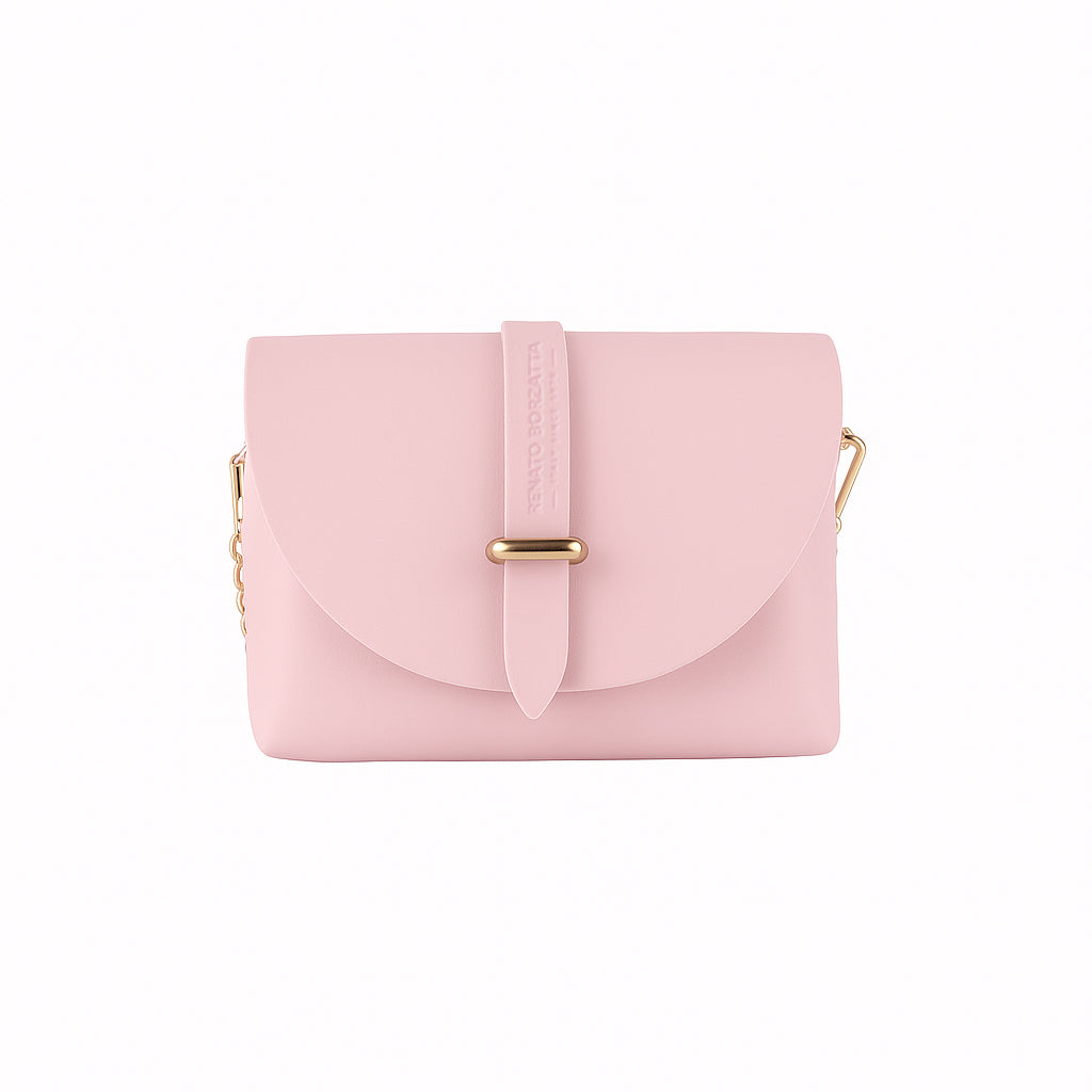 RB1001BJ | Small Genuine Leather Bag Made in Italy with Removable Shoulder Strap and Shiny Gold Metal Closure Loop - Pink Color - Dimensions: 16.5 x 11 x 8 cm-3