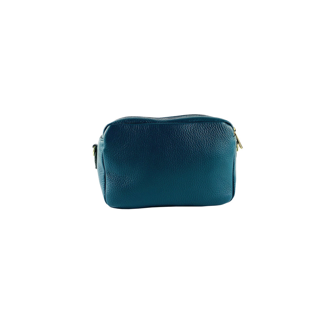 RB1008E | Women's Double Zip Crossbody Bag in Genuine Leather Made in Italy. Removable shoulder strap. Polished Gold Metal Snap Hook Attachments - Green Color - Dimensions: 20 x 15 x 9 cm-1