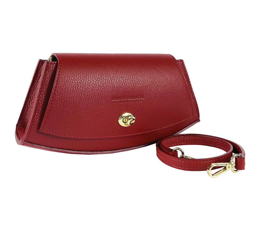 RB1009V | Women's Genuine Leather Shoulder Bag Made in Italy. Removable shoulder strap. Polished Gold Metal Snap Hook Attachments. Color: Red. Dimensions: 30 x 16 x 7 cm.-3