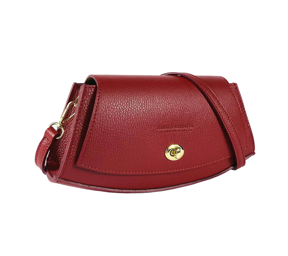 RB1009V | Women's Genuine Leather Shoulder Bag Made in Italy. Removable shoulder strap. Polished Gold Metal Snap Hook Attachments. Color: Red. Dimensions: 30 x 16 x 7 cm.-0