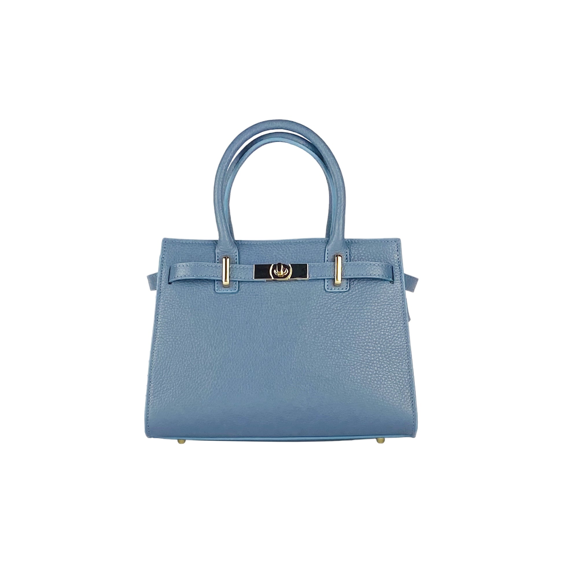 RB1016P | Women's Genuine Leather Handbag Made in Italy with Removable Shoulder Strap. Attachments with Shiny Gold Metal Snap Hooks - Color: Air Force Blue - Dimensions: 28 x 20 x 14 + 12.5 cm-2