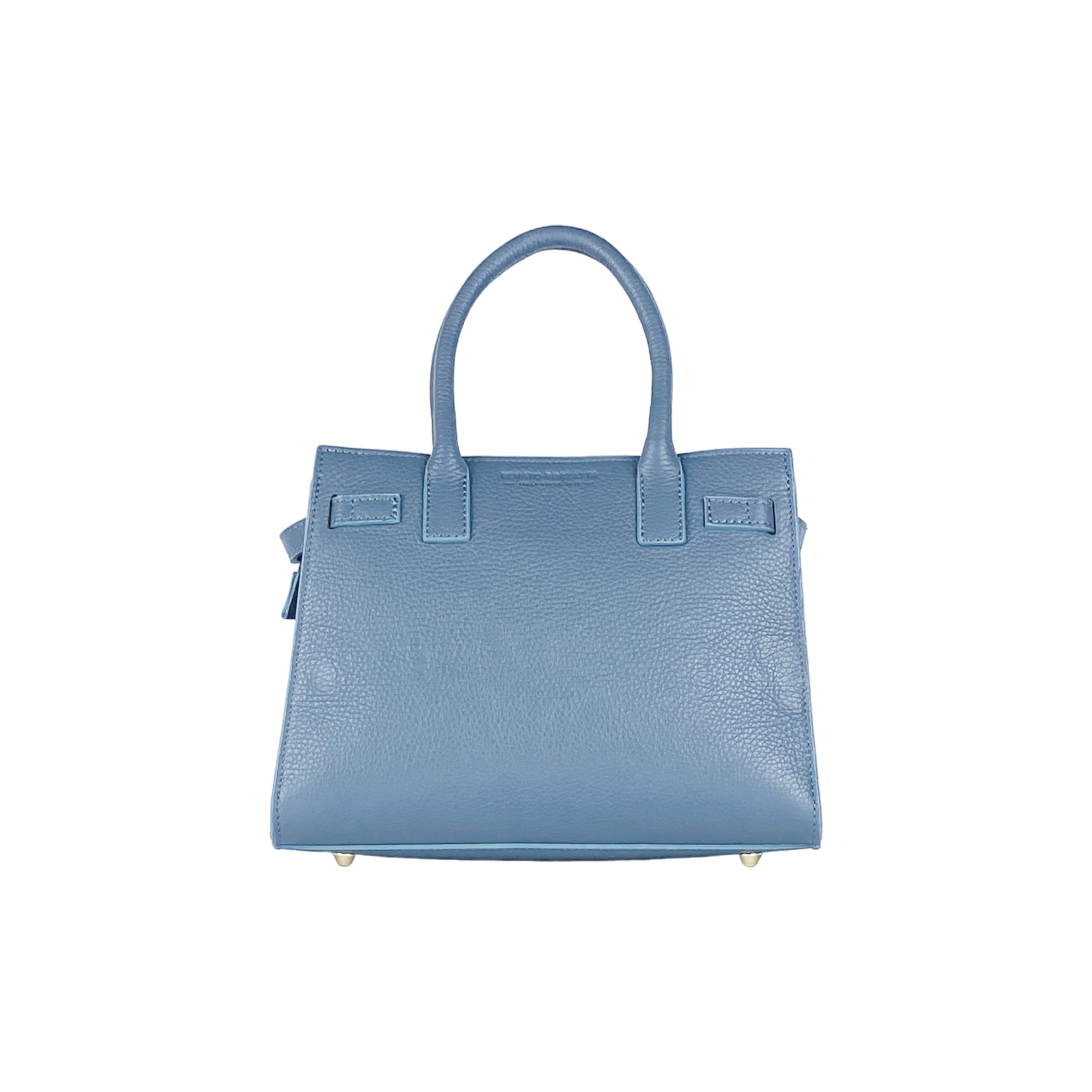 RB1016P | Women's Genuine Leather Handbag Made in Italy with Removable Shoulder Strap. Attachments with Shiny Gold Metal Snap Hooks - Color: Air Force Blue - Dimensions: 28 x 20 x 14 + 12.5 cm-3