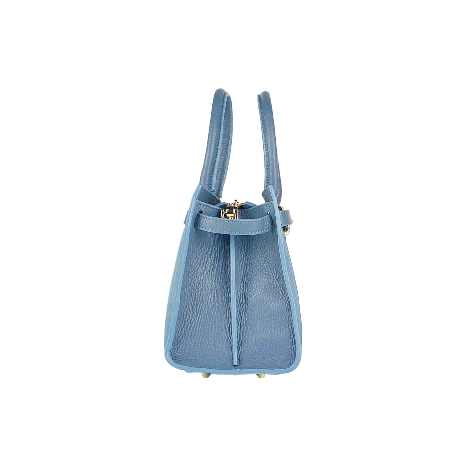 RB1016P | Women's Genuine Leather Handbag Made in Italy with Removable Shoulder Strap. Attachments with Shiny Gold Metal Snap Hooks - Color: Air Force Blue - Dimensions: 28 x 20 x 14 + 12.5 cm-4