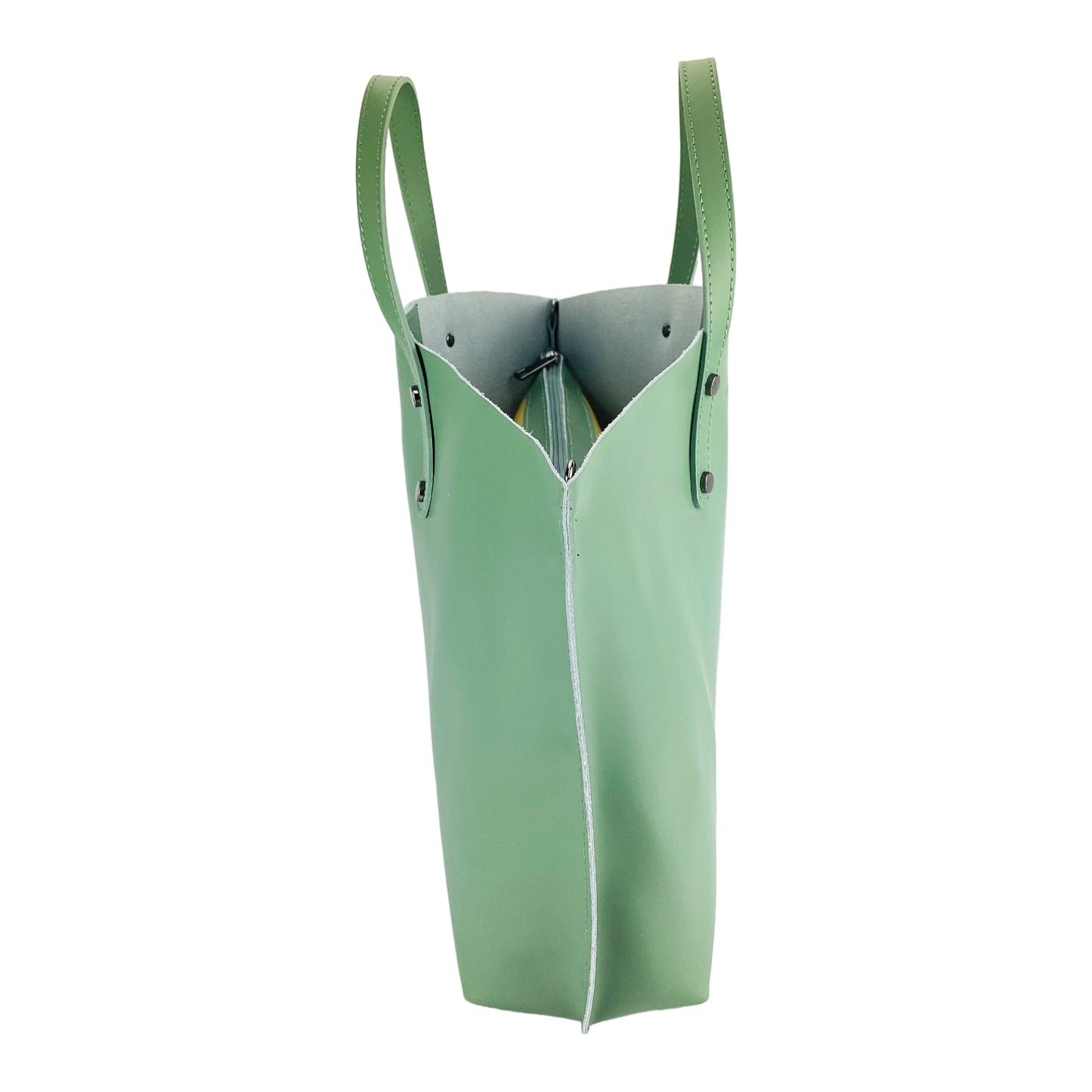 RB1024BF | Women's Genuine Leather Handbag Made in Italy with removable shoulder strap. Large removable internal pouch. Polished Gunmetal Accessories - Mint Color - Dimensions: 48x31x11 cm-3