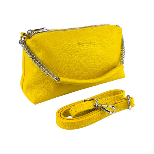 RB1025R | Women's Handbag with Double Zipper in Genuine Leather Made in Italy. Adjustable leather shoulder strap. Polished Nickel Accessories - Yellow Color - Dimensions: 26 x 14 x 9 cm-0