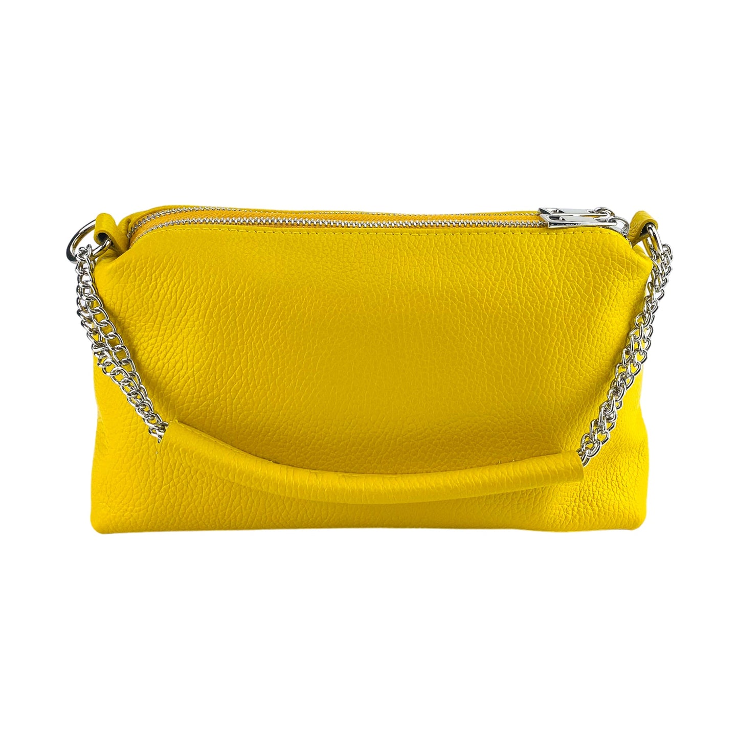 RB1025R | Women's Handbag with Double Zipper in Genuine Leather Made in Italy. Adjustable leather shoulder strap. Polished Nickel Accessories - Yellow Color - Dimensions: 26 x 14 x 9 cm-4