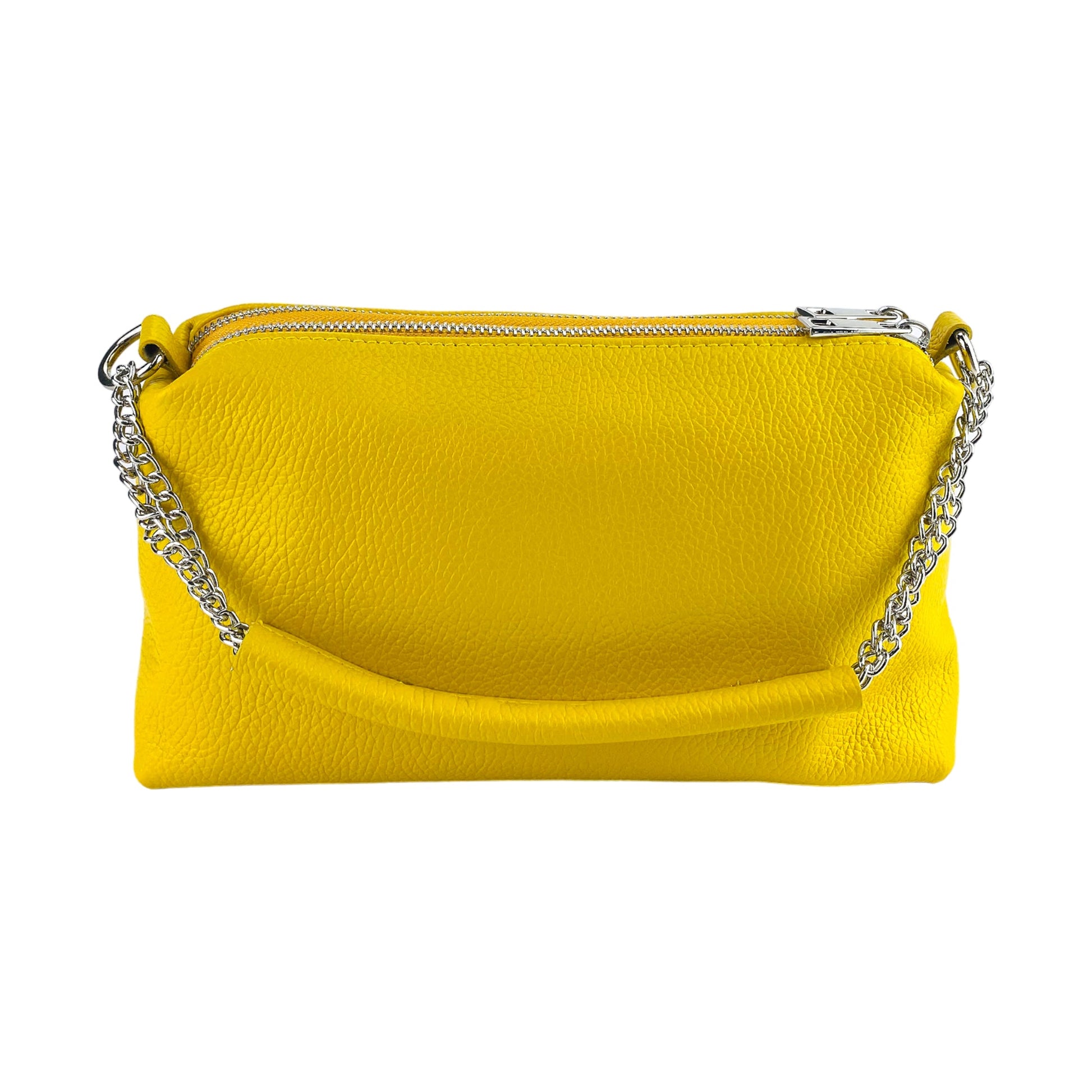 RB1025R | Women's Handbag with Double Zipper in Genuine Leather Made in Italy. Adjustable leather shoulder strap. Polished Nickel Accessories - Yellow Color - Dimensions: 26 x 14 x 9 cm-4