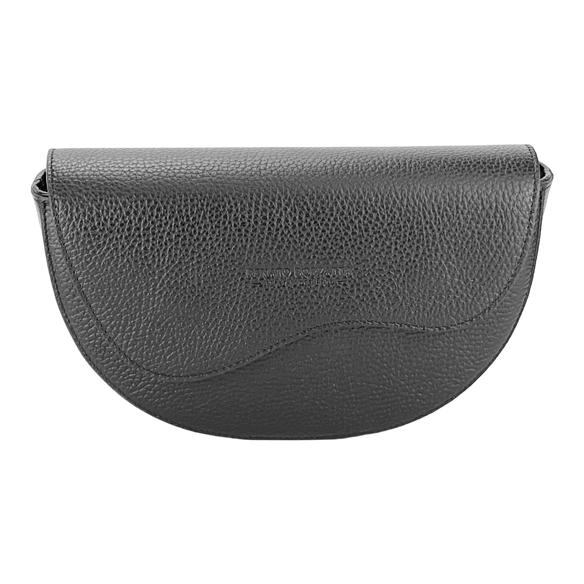 RB1027A | Women's Rounded Crossbody Bag in Genuine Leather Made in Italy. Removable and adjustable leather shoulder strap. Polished Nickel Accessories - Black Color - Dimensions: 25 x 15 x 9 cm-1