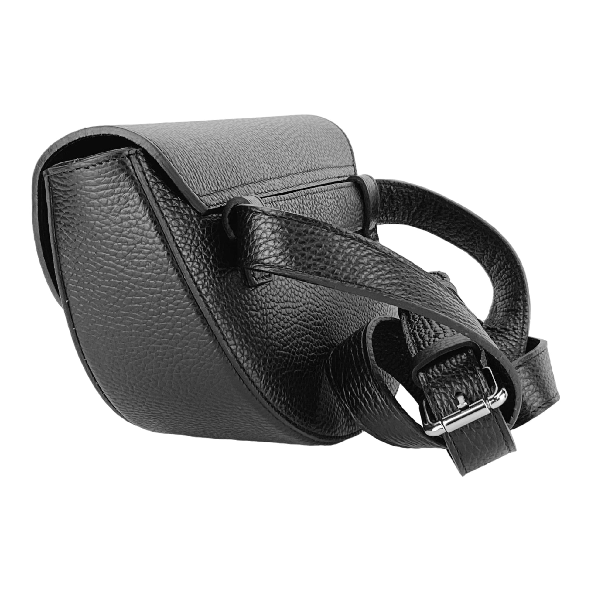 RB1027A | Women's Rounded Crossbody Bag in Genuine Leather Made in Italy. Removable and adjustable leather shoulder strap. Polished Nickel Accessories - Black Color - Dimensions: 25 x 15 x 9 cm-3