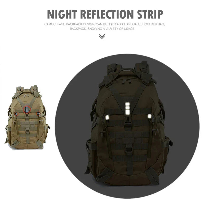 40L Tactical Camping Backpack Waterproof Molle Khaki-1