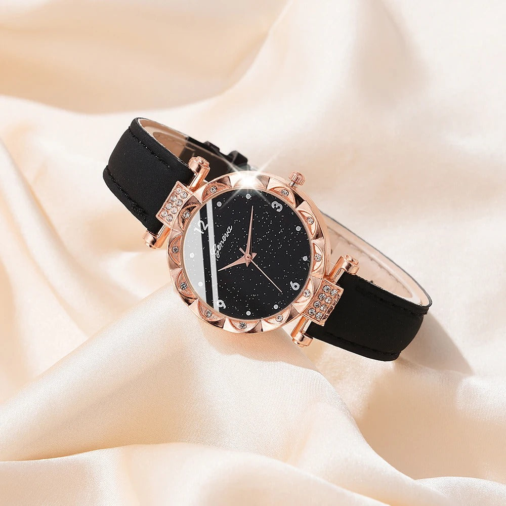 NNEOBA Luxury Women’s Rhinestone Quartz Watch Set (5-Piece)-2
