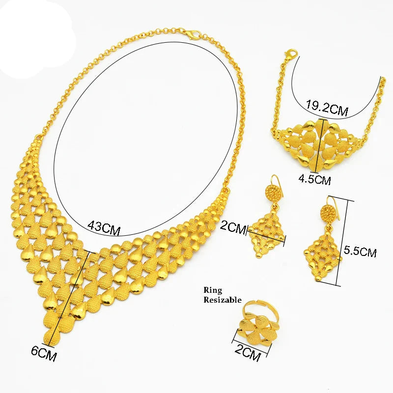 NNEOBA Women Wedding Necklace Earrings 24k Gold Jewelry Set-1