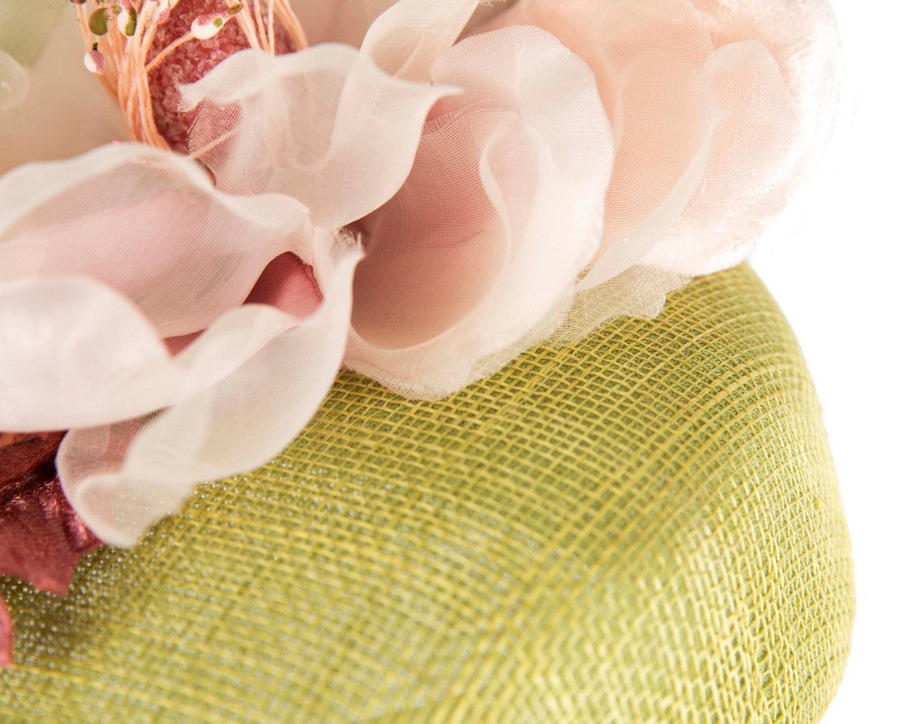 Lime & pink pillbox fascinator with flower by Fillies Collection-4