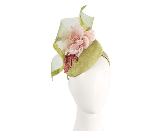Lime & pink pillbox fascinator with flower by Fillies Collection-0