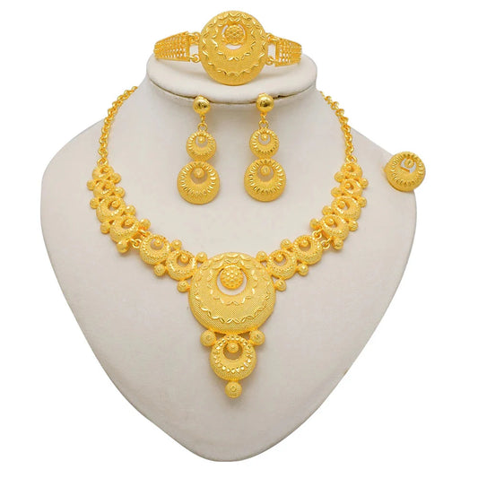 NNEOBA Round Jewelry Set Necklace Bracelet Earrings Ring-0