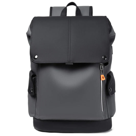 NNEOBA Waterproof PU Leather Laptop Backpack Computer Bag Grey-0