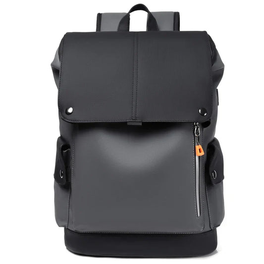 Waterproof PU Leather Laptop Backpack Computer Bag Grey-0