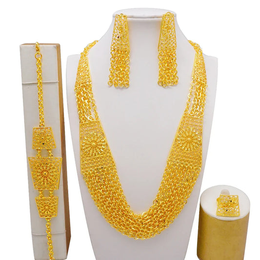NNEOBA Dubai Jewelry Set Necklace Earrings Ring Bracelet Women-0