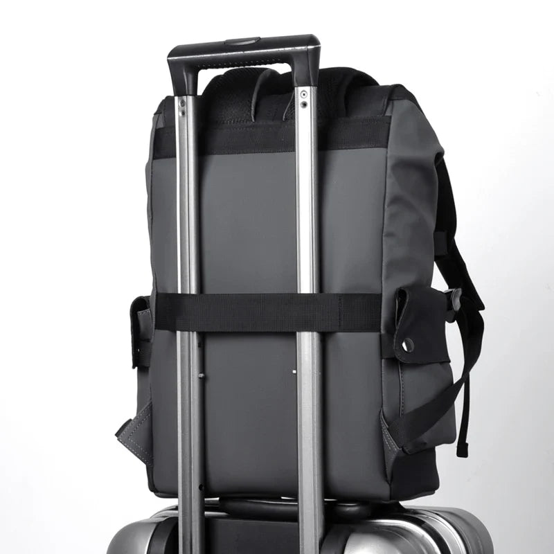 NNEOBA Waterproof PU Leather Laptop Backpack Computer Bag Grey-2