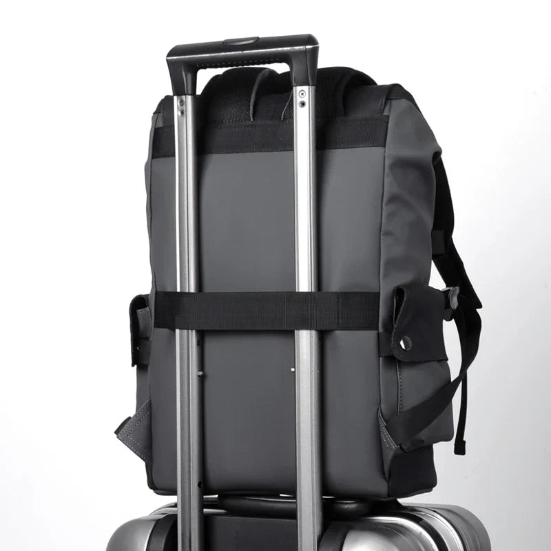 Waterproof PU Leather Laptop Backpack Computer Bag Grey-2