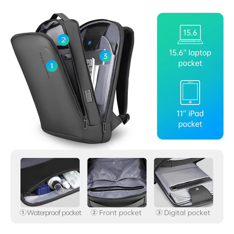 Streamlined Black Minimalist Hard Shell Laptop Backpack-2
